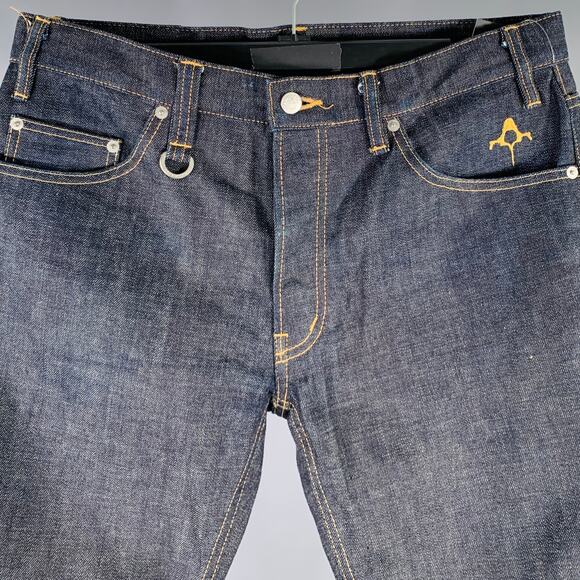 BACKBONE Size L Navy Cotton Straight Raw Edge Jeans - Picture 2 of 6